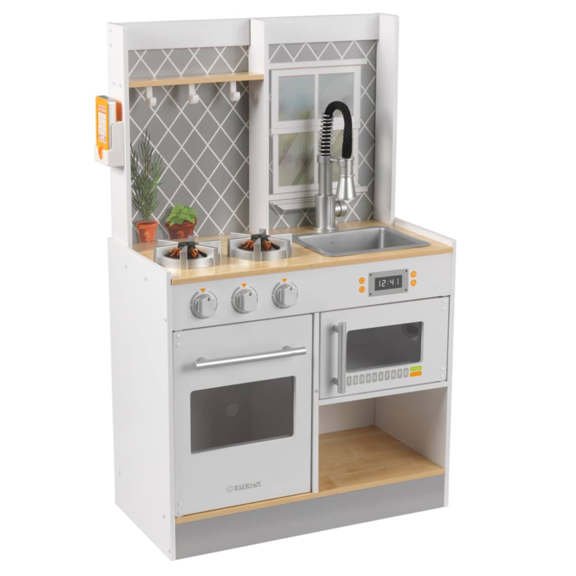 KidKraft Let's Cook Wooden Play Kitchen with Lights & Sounds & Pull-Down Faucet